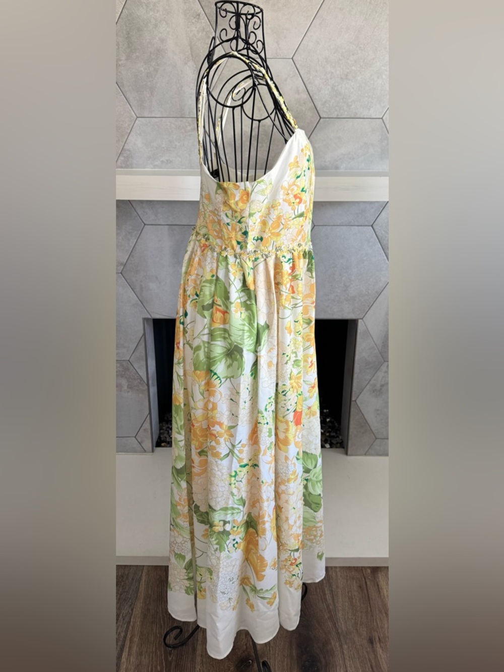 Dalia MacPhee Yellow and Green Floral Maxi Fit & Flare Sundress Women's M - Picture 4 of 15
